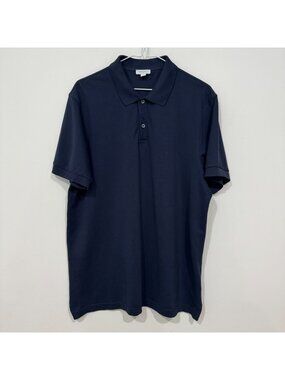 Sunspel Mens Pique Cotton Polo Shirt Navy Blue Size L EUC